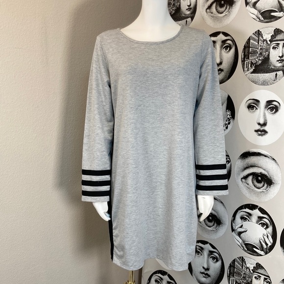 Mind Over Matter Long Sleeve Heather Grey Striped Sweater Dress Sz L - Picture 1 of 10